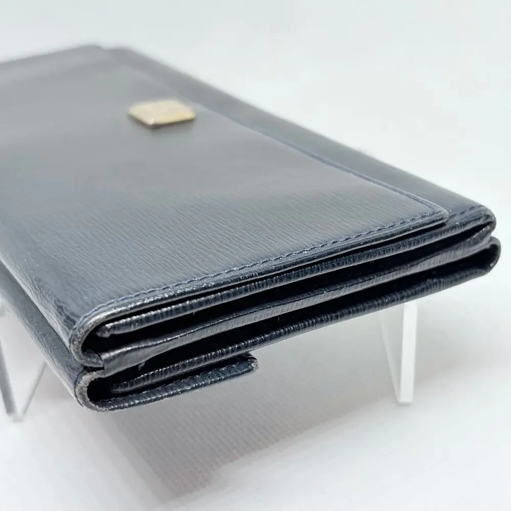 Authentic Christian Dior Vintage Navy Blue Textured Leather Long Wallet Spain